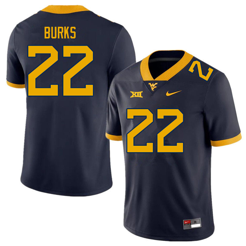Men #22 Aubrey Burks West Virginia Mountaineers College Football Jerseys Sale-Navy